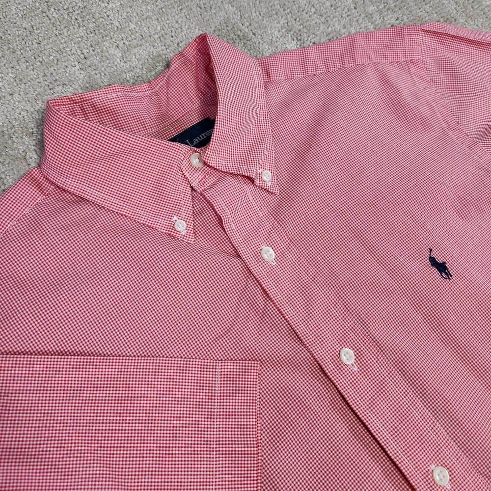 Polo Ralph Lauren Shirt Men Medium Red Check Button Down Classic Fit Poplin